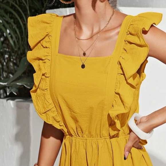 Boutique Mustard Yellow Tie Back Romper Size Small - Picture 4 of 8